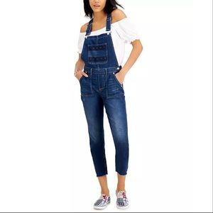 New Tommy Hilfiger Cropped Bleach Logo Overalls